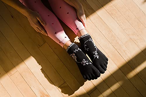 Toesox Yoga-Mad, Calzino Infradito a 5 Dita, Nero