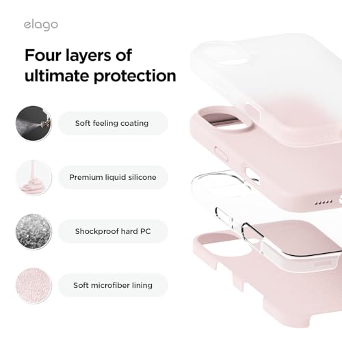 Image of elago Compatible with iPhone 16 Case, Premium Liquid Silicone Case, Full Body Protective Cover, Shockproof, Slim Phone Case, Anti-Scratch Soft Microfiber Lining, 6.1 inch (Lovely Pink)