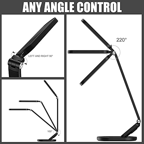 Jkswt Led Desk Lamp, Eye-Caring Table Lamps Natural Light Protects Eyes Dimmable Office Lamp With 5 Color Modes Usb Charging Port Touch Control And Memory Function, 10W Reading Lamp,Black #TOP3