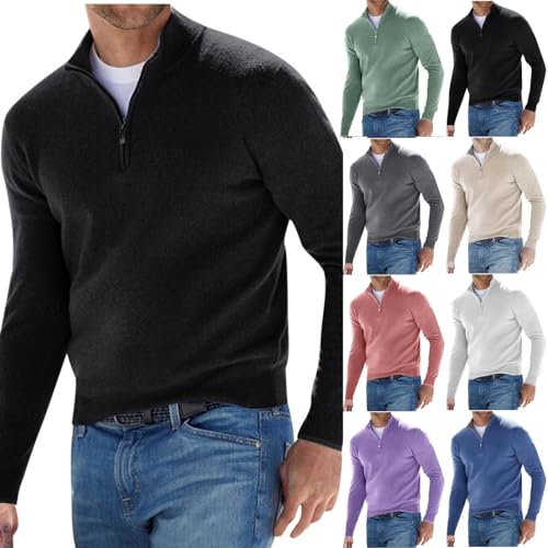 Men's Cashmere Sweater with Zip, Mens 1/4 Zip Tops, Autumn and Winter Warm Long-Sleeved Pullover2