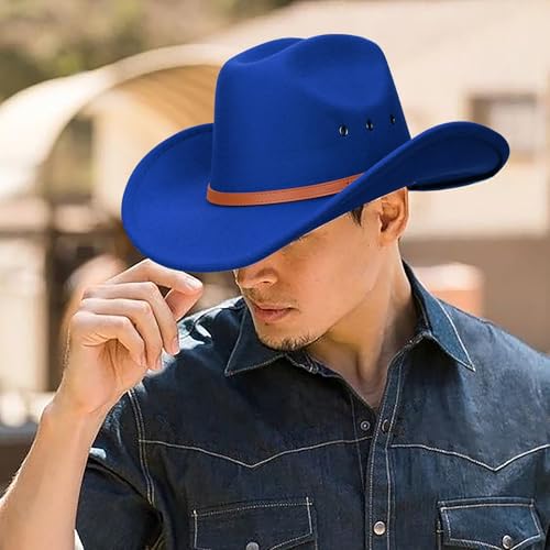 Image of DRESHOW Cowboy Hat for Women and Men Western Felt Cowboy Cowgirl Hat Wide Brim Belt Buckle Retro Fedora Hats Unisex Caps