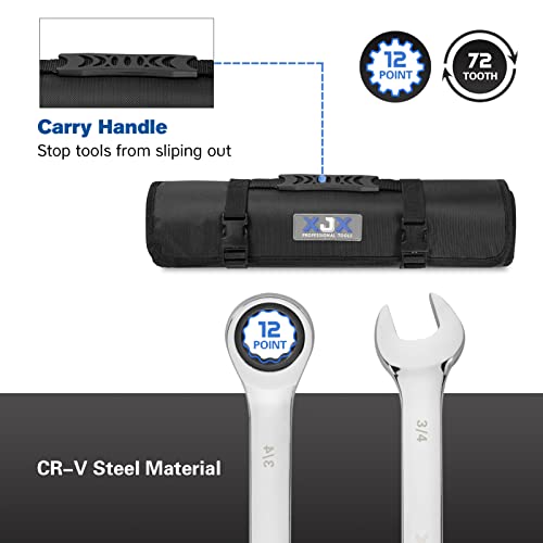 Xjx 24Pcs Ratcheting Combination Wrench Set | Sae & Metric | 12 Point | 1/4”To 7/8” And 8-19Mm | Cr-V Steel | Ratchet Wrenches Set With Portable Roll-Up Pouch #TOP6