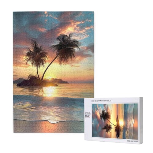 Sunrise Tropical Palm Tree Island Printed Wooden Intelligence Puzzle 50x75 CM - 1000 Pieces(boxed) Jigsaw Puzzles Education Game for Adults - Home Decoration Puzzle