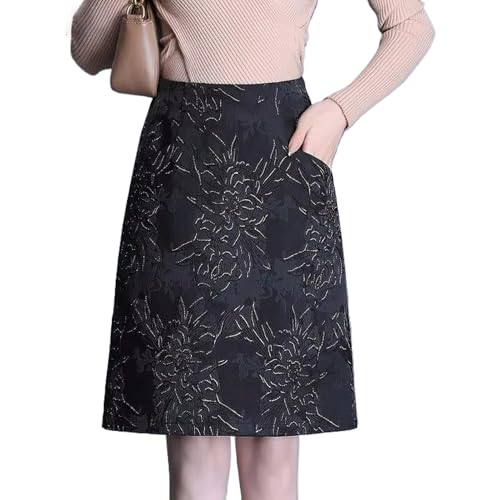 Jupe trapèze en jacquard noir taille haute vêtement mi-saison élégant femme