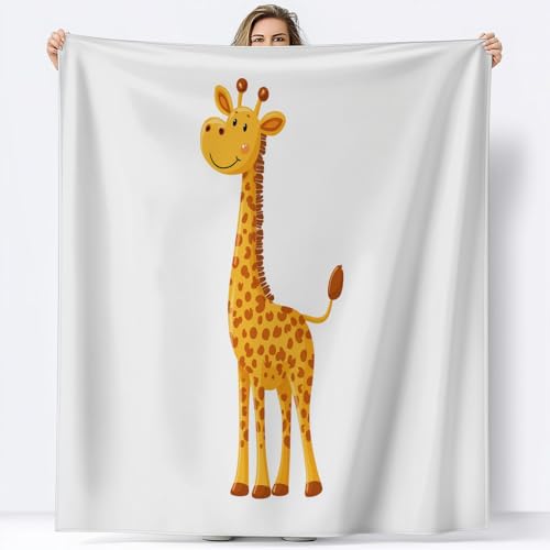 Generisch Fleece Kuscheldecke, Weich Wohndecke Minimalistisch Niedlich Tiere Giraffe Tagesdecke für Kinder Mädchen Jungen Jugendliche - überwurfdecke Weiß Decke für Sofa Couch & Bett, 150 x 200 cm