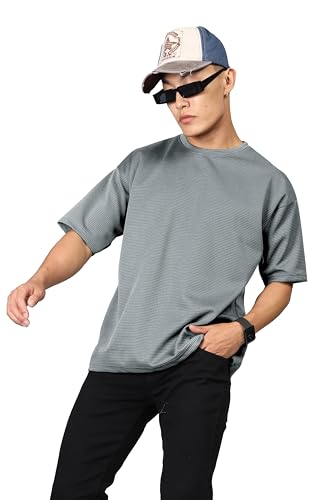 Image of SHODOX Mens Solid Dotted Unique Design Oversized Tshirt for Men - Round Neck Loose Fit Drop Shoulder Mens T-Shirt(Pack of 2)