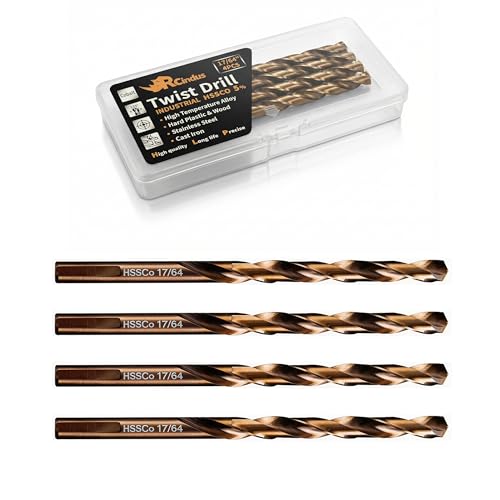 RCINDUS (4PCS) 17/64 Cobalt Drill Bit HSS M35 Metal Drill Bits for Steel Stainless Steel Cast Iron Hard Plastic and Wood