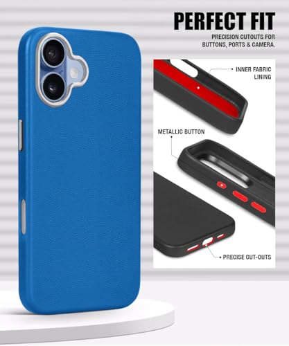Image of WOW IMAGINE Back Cover for iPhone 17 | Shockproof Tough Leather Texture Hard Mobile Case | Ultra Slim Non-Slip Grip | Inner Velvet Fabric | Metal Camera Ring - Blue