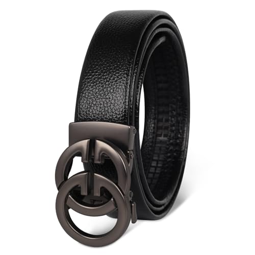 Image of Aurolran Men&Womens Leather Dress Belt Business Automatic Buckle Belt Color-Black Silver Gold