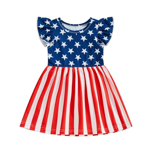 Faithtur Baby Girl 4th of July Outfit Kid Little Girls Toddler Patriotic Dresses Cute White Red Blue American Dress (4th of July Star, 12-18 Months)