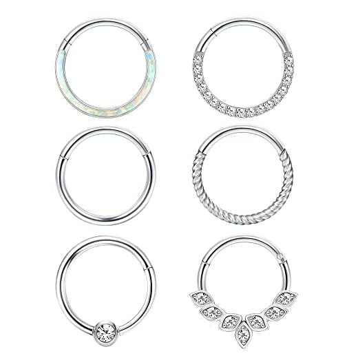 THUNARAZ 316L Surgical Steel Hinged Nose Rings Hoop 16G 18G Septum Rings for Women Men Clicker Cartilage Earrings Daith Helix Hoop Tragus Conch Piercing Jewelry 8mm 10mm