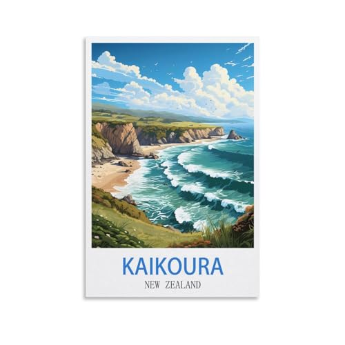 LICHNWW Kaikoura Vintage-Reiseposter, Neuseeland, 50 x 75 cm, Leinwanddruck für Wohnzimmer, Schlafzimmer, Wohnheim, Zuhause, Büro, Wanddekoration