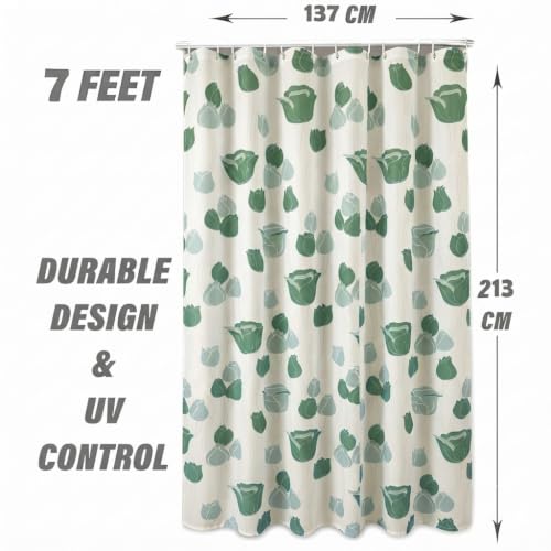 Image of Shower Curtain 7 Feet | Waterproof PVC Printed Bathroom Curtain with 8 Rings | Transparent Stone Print Bathtub Curtain | Long Bathroom Liner, Waterproof & Easy to Clean (Dark Green,Pack of 1)