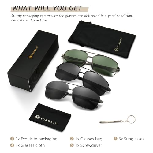 Image of SUNGAIT UV protection Ultra Lightweight Rectangular Polarized Sunglasses