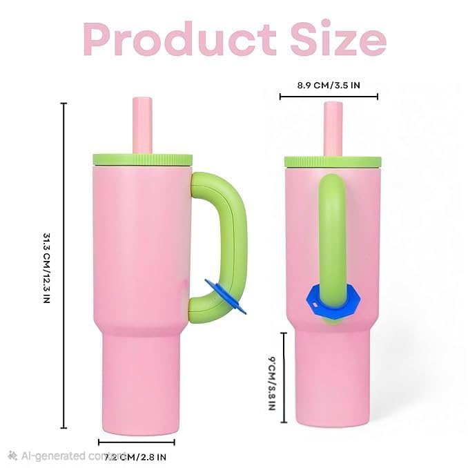 Image of 1200ml Stainless Steel Tumbler with Lid & Straw - Vacuum Insulated Travel Cup - Hot & Cold Drinks Up to 12 Hours - Spill-Resistant, Durable Mug for Gym, Office, Commute (Pink + Green)