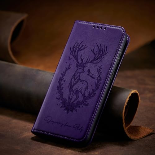 Housse OPPO A79 5G violette étui cuir magnétique porte carte motif