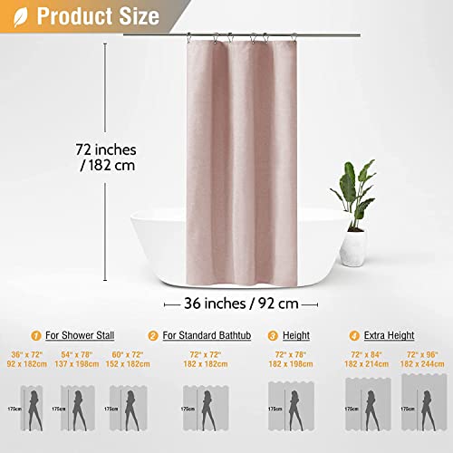 Bttn Stall Fabric Shower Curtain - 36X72 Inch Narrow Linen Textured Heavy Duty Shower Curtain Set With 6 Plastic Hooks, Half Neutral Minimalist Waterproof Shower Curtains For Bathroom - Blush Pink #TOP4