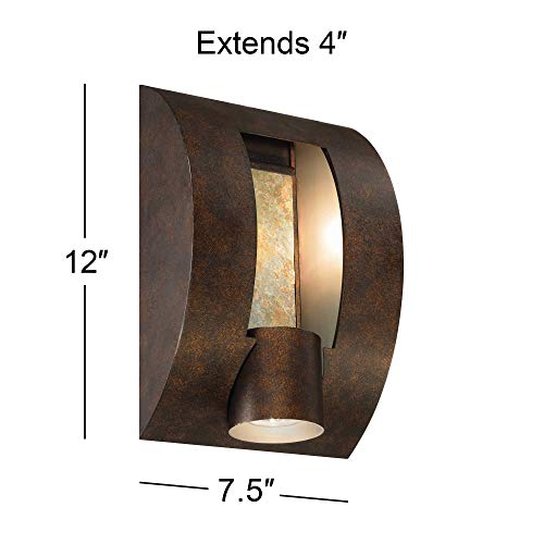 Franklin Iron Works Modern Industrial Outdoor Wall Light Ada Compliant Fixture Brown Bronze 12" Framed Slate Downlight For Exterior House Porch Patio Outside Deck Garage Yard Front Door Garden Home #TOP4