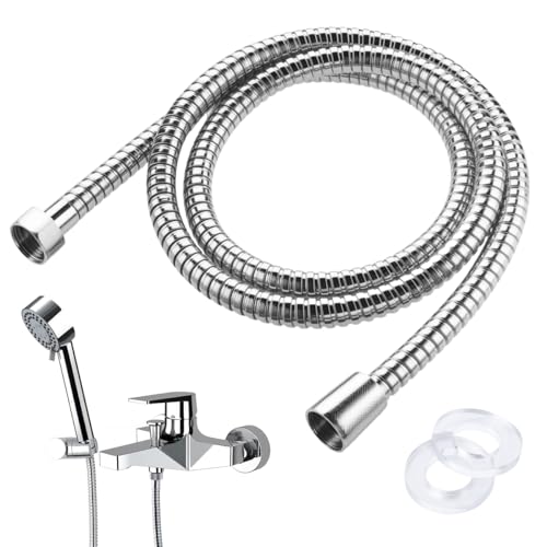 120 cm Manguera Ducha de Acero Inoxidable con 2 Arandelas, G1/2 Conexión Universal Flexo Ducha, Flexible Manguera de Baño Anti-Enrollamiento y Anti-Doblez, para Cabezal de Ducha y Grifo de Bañera