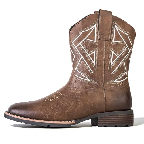 Image of Cowboy Boots for Men Western Square Toe Embroidered Slip Resistant Durable Ankle Boots for Spring Fall