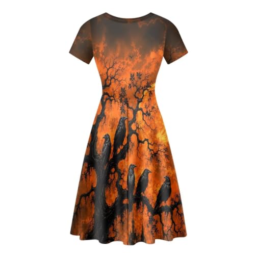 Image of Forchrinse Summer Dresses for Women Crew Neck Short Sleeve Midi Dress Casual Beach Vacation Sundress