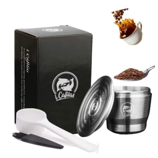 Cápsulas Reutilizables para Café - Acero Inoxidable, Filtros Rellenables, Compatibles con Máquinas Nespresso Originales, Para Bebidas Calientes y Té, 1 Cápsula +1 Cuchara +1 Cepillo