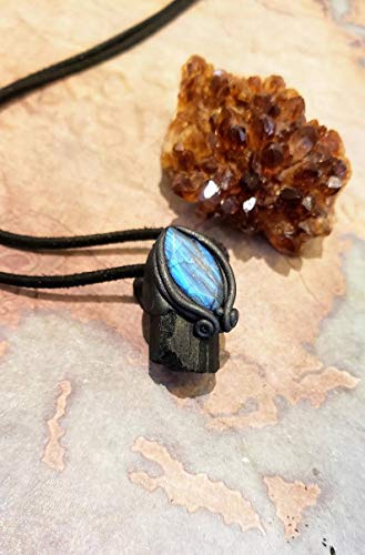 Black Tourmaline Men Raw Crystal Necklace Blue Labradorite Pendant. Healing Crystals and Stones Jewelry