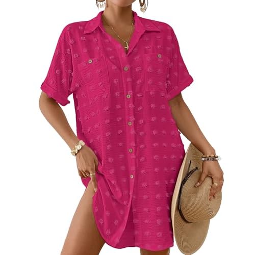 Bsubseach Swimsuit Coverup for Women Swiss Dot Bathing Suit Swimwear Button Down Beach Shirt Cover Up Resort Wear