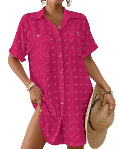 Image of Bsubseach Swimsuit Coverup for Women Swiss Dot Beach Cover Ups Shirt Dress