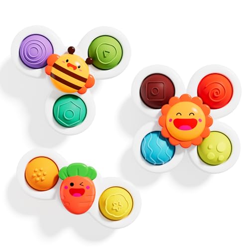 Image of ALASOU 3PCS Pop Suction Cup Spinner Sensory Airplane Travel Toys for 1 Year Old Boy Girl Infant Toddlers|Novelty Spinning Tops 12 18 Months|1 2 Year Old Boy Birthday Gift|Baby Bath Toy Kids Ages 1-3