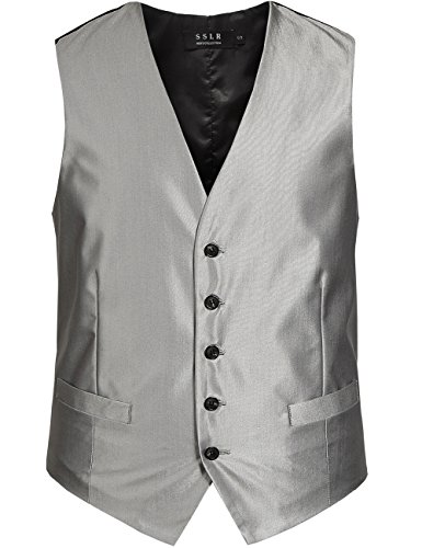 SSLR Men's Business Dress Waistcoat Formal Suit Vest (Medium, Silver)