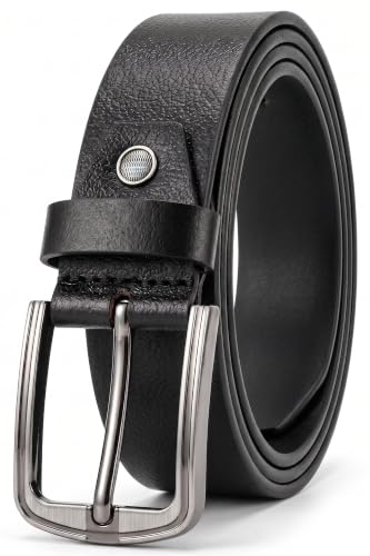 Image of Genuine Leather Belt for Men - Premium Formal & Casual Belt with Metal Buckle - Durable Adjustable Waist Belt for Jeans, Trousers & Office Wear