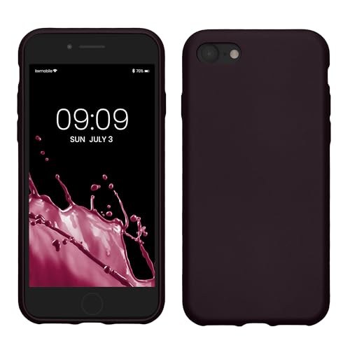 Image of kwmobile Case Compatible with Apple iPhone SE (2022) / SE (2020) / 8 /7 Case - Soft Slim Metallic TPU Silicone Cover - Metallic Berry