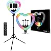 WWJ 19 inch led-ringlamp met afstandsbediening, RGB-hartvormige ringlamp met statief 180 ° verstelbare USB-poort…