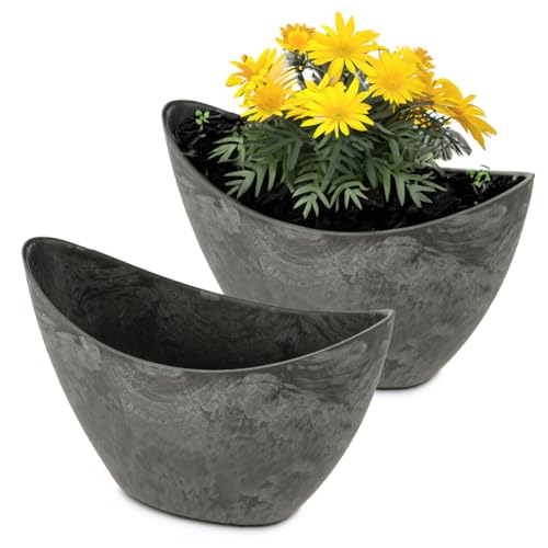 matches21 HOME & HOBBY Ovale Pflanzschalen für draußen 2er Set 24 x 10 x 14 cm - Hohe Vintage Deko-Schale schwarz