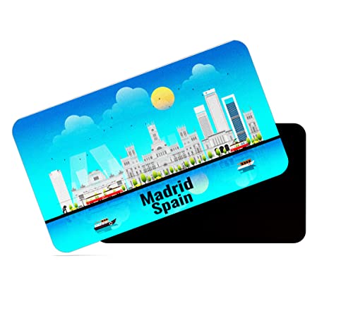 Image of dhcrafts Rectangular Rubber Fridge Magnet /Magnetic Card Blue Spain Madrid Design Pack of 1 (8.6cm x 5.4cm)