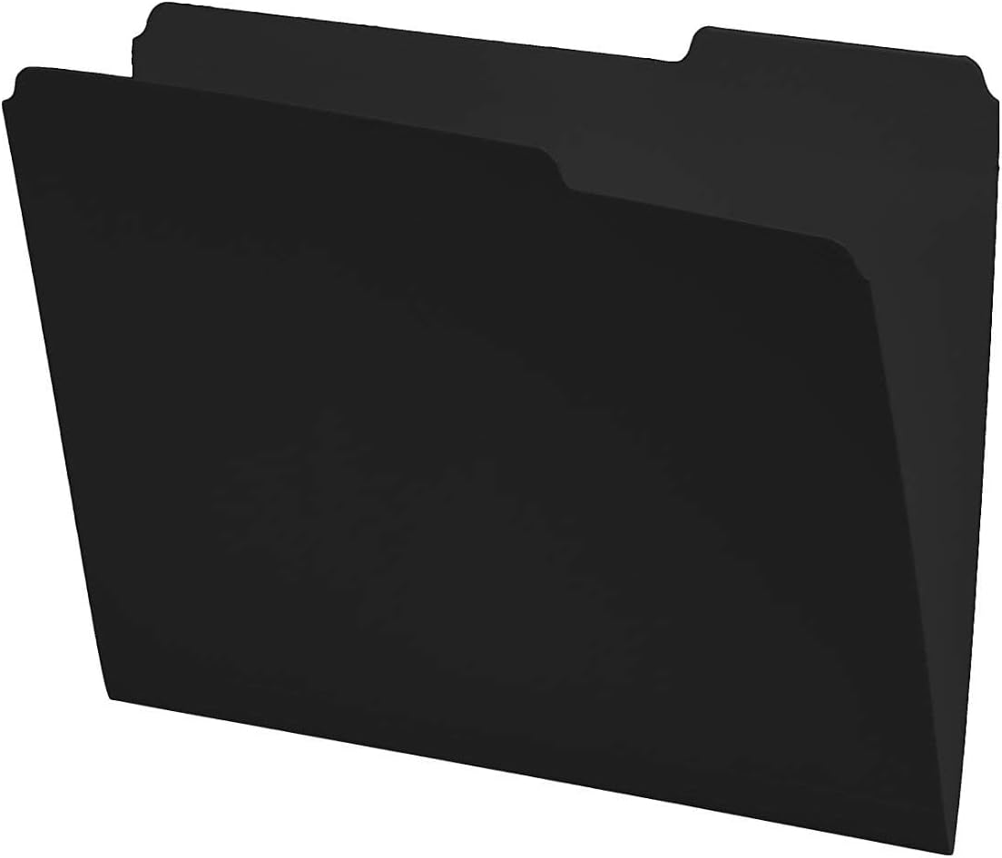 Black File Folders, 1/3 Cut Top Tab, Letter Size, Perfect for Organizing Documents in File Drawers, Box of 100