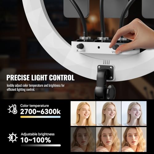 Image of Large Ring Light with Stand, 19 inch Ring Light Tripod for iPhone, Professional Led Ringlight for Live Streaming, Barber, Makeup, YouTube, Tiktok, White