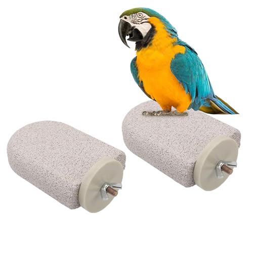2pcs Pet Teeth Grinding Stone and Perch, Natural Bird Nail File Perch Parrot Toy for Budgie Cage, Cockatiels, Conures and Other Small Birds