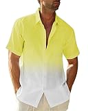 Beotyshow Mens Gradient Linen Shirts Casual Button Down Short Sleeve Beach Hippie Shirts Yellow