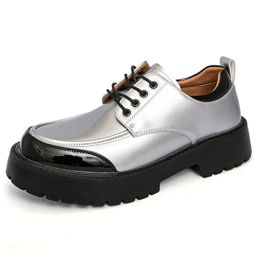 Men's Patent Leather Platform Dress Oxford Shoes Stylish Round-Toe Lug Sole Non-Slip Slip-On Business Wedding Shoes Classic Work Height-Enhancing Oxford Shoe