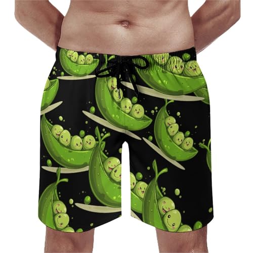 Cartoon Green Peas Men's Swim Trunks Board Shorts Beachshorts Swimsuits with Pockets Mesh Liner