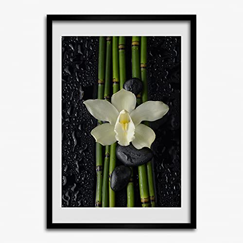 Cadre en bois photo affiche Tulup 50x70 cm tableau orchidée bambou peinture moderne murale