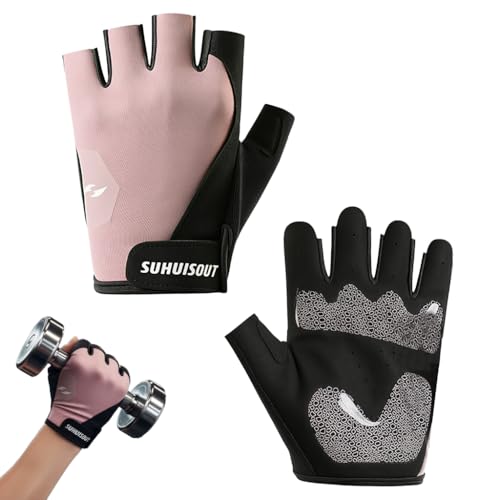 Image of PROBEROS Gym Gloves for Woman Workout, Breathable Fingerless Gym Gloves with Anti-Slip Silione Palm, Adjustable Wrist Closure Workout Gloves for Weightlifting, Training, Cycling, Size-M