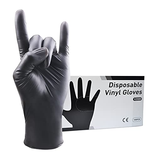 Black Disposable Vinyl Gloves Large Powder Free Vinyl Gloves 100pcs 3