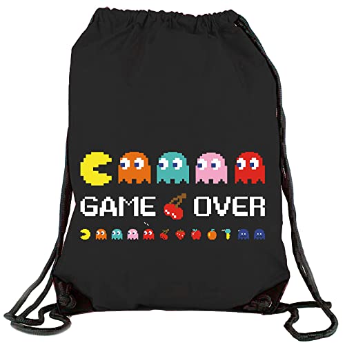 Camisetas EGB Mochila Comecocos Pacman ochenteras 80´s Retro Comic (Negro, algodón)