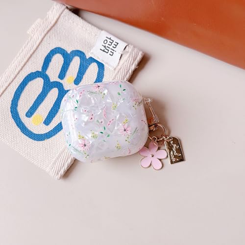 Image of MINSCOSE for Cute Glitter AirPods 4 Case,Shell Pattern Cartoon Flower Aesthetics Design with Girly Floral Keychain,Soft TPU Protective Cover with Cleaner Kit for Girls Women for AirPods 4-Pink