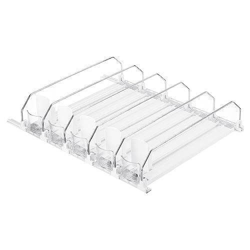uxcell 5pcs Soda Can Organizer for Refrigerator, Self-Pushing Drink Organizer for Fridge, Width Adjustable Drink Dispenser Beverage Pusher For Pantry Vending Machine, White