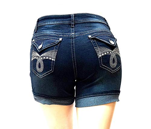 Premium Women's Plus Size Blue Cotton Denim Jeans Shorts Stretch Distressed (14, Give Me Five Fv-91030 Blue) #TOP5