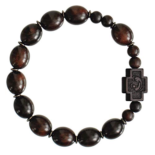 Sine Cera Dark Jujube Wood 1 Decade Catholic Rosary Bracelet, Smooth Oval 12mm Beads2